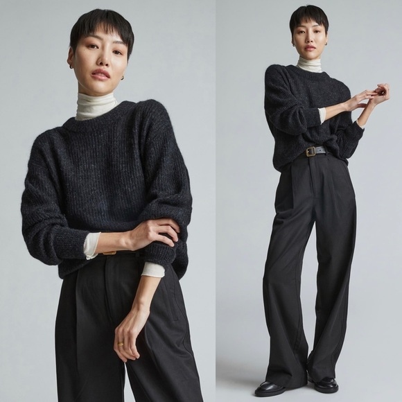 A.P.C. Sweaters - APC Lambswool Marled Fuzzy Knit Crewneck Pullover Button Shoulder Sweater XS